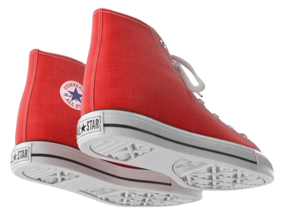 Converse rouge en promo vue de dessous.